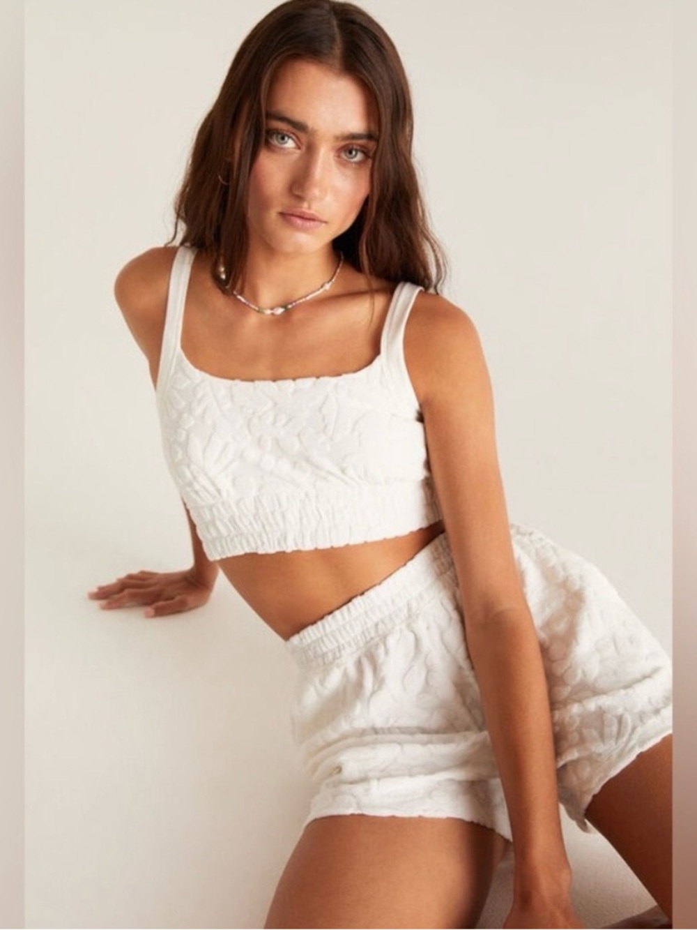 Z Supply White Floral Terry Crop Tank